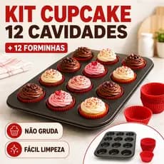 Kit Assadeira Antiaderente + 12 Forminha de Silicone Para Cupcake, Muffin, Pão de Queijo e Bolinhos