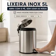 Lixeira Inox 5 Litros com Pedal e Balde Removível para Banheiro Cozinha Compacta