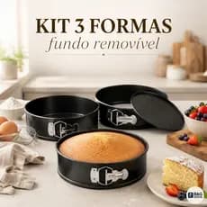 Kit 3 Formas de Bolo Redondas Fundo Removível 24 26 28cm Assadeira Antiaderente