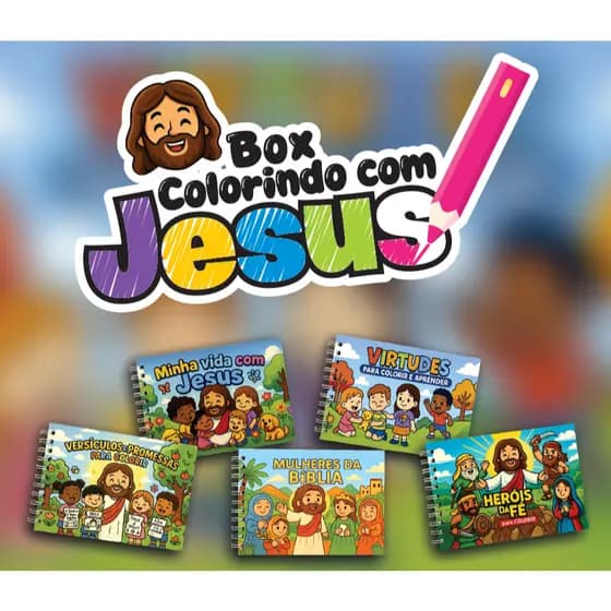 Livro de colorir Colorindo com Jesus com 50 folhas - Capa dura, 5 temas - Colorir Jesus