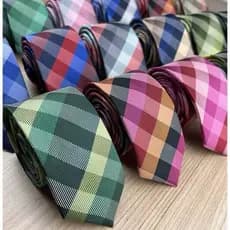 Gravata Xadrez Semi-Slim Jacquard Modelos Variados Premium Várias Cores Sem Nó Moda Social Maculina