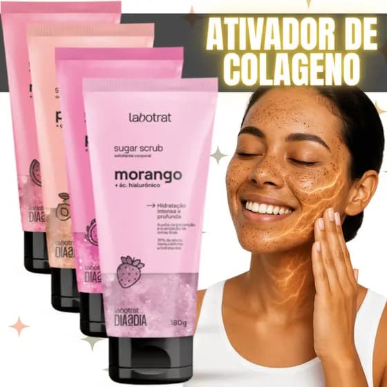Esfoliante corporal pele firme sugar scrub com açucar e acido hialurônico estimula o colageno