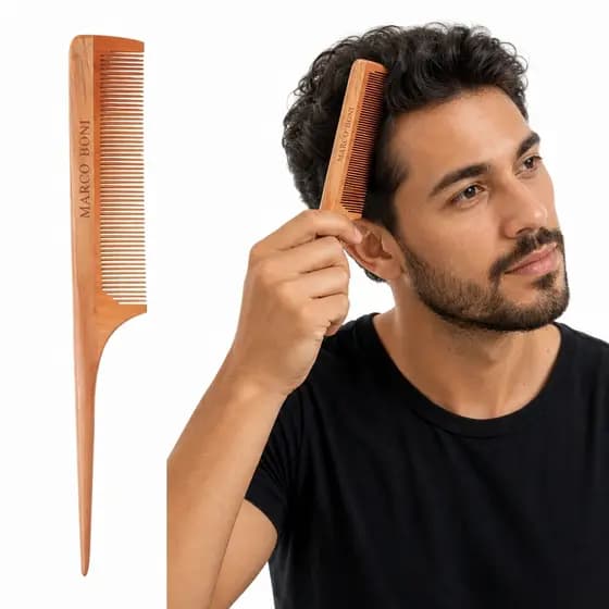 Pente Madeira Fino Controle Frizz Desembaraço Suave Alta Precisão Todos Tipos Cabelo