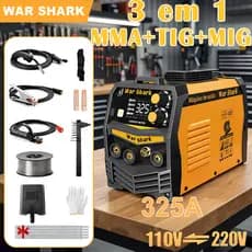 325A  MMA+TIG+MIG 3 em 1/ 200A  MMA+TIG 2 em 1  Máquina Solda Inversora Sem Gás Com Tampa Para LCD 110v-220v War Shark