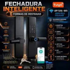 Fechadura Eletrônica Digital Wifi Tuya 6 em 1 com APP, NFC, Biometria, Senha Touch, Chave e Tag