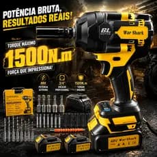 War Shark 1500NM 48V Chave de Impacto Elétrica Profissional 4 em 1 Sem Escovas Kit Completo 2 Baterias