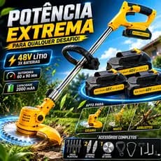 Roçadeira Aparador De Gramas Profissional 2000mah 48V Baterias*3 18000RPM 110-220V War Shark