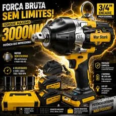 Chave De Impacto Sem Fio Elétrica Brushless Motor 3000NM 9000RPM Kit com 2 Baterias e Maleta
