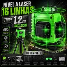 War Shark Nível Laser 16 Linhas Profissional  Verde Nível 360° Auto-Nivelante 4D + Tripé 1.2m + 40m + 4000mAh Baterias*2