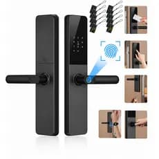 Fechadura Digital Aço Premium 5 em 1 com NFC, Biometria, Senha Touch, Chave e Tag