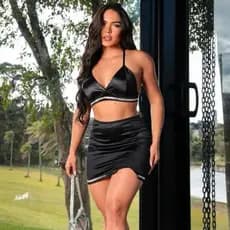 Conjunto Feminino Cropped Mais Saia Justa Com Recorte Lateral Nova Tendência 2026