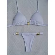 Biquiní Feminino Fita Com Acessório + Bojo Detalhes Poliamida Moda Praia
