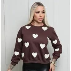 Blusa Moletom Feminino Com Corações Moda Tendencia Inverno Roupa de Frio