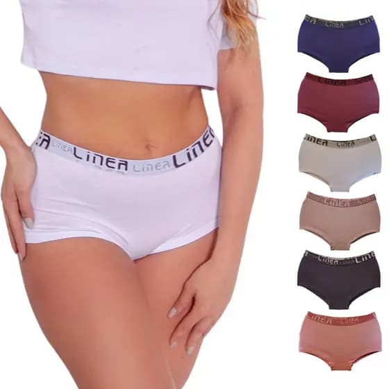 Kit Calcinhas Boxer Feminina Em Algodão Elástico Reforçado Línea Confortável Modeladora 010