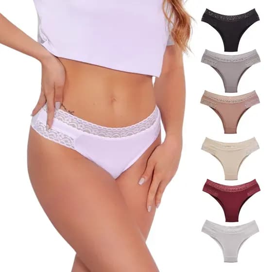 Kit Calcinhas De Renda Feminina Algodão Modeladora Cós Alto Dia a Dia Confortável Línea 056
