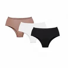 Kit 3 Calcinhas Femininas Cintura Alta Modeladora Línea em Algodão Tangão Conforto Diário 092