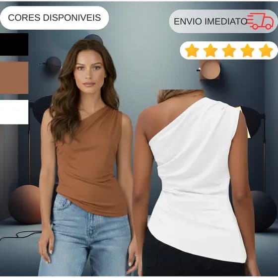Blusa Feminina Elegante Mula Manca Assimétrica Casual Ombro Único Com Franzido
