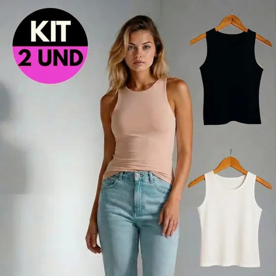 KIT 2 Regata Blusinha Feminina Suplex Duplo Básic Elegante Blogueira Tendencia Moda Leve Confortavel