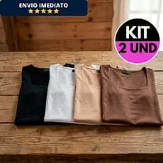 Kit 2 Blusa Manga Feminina Longa Decote Quadrado de Suplex Premium Básica Promoção Blogueira