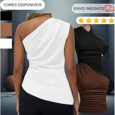Blusa Feminina Elegante Mula Manca Ombro Único Casual Com Franzido Assimétrica