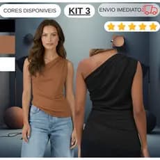 KIT 3 Blusa Feminina Elegante  Com Franzido Assimétrica Mula Manca Ombro Único Casual