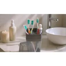 Porta Escova e Creme Dental com Tampa e Organizador para Banheiro Translúcido Rainha 8077