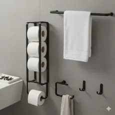 Kit de Banheiro Completo 4 Peças em Metal Suportes Porta Toalhas e Acessórios de Banho Suporte de Papel Higiênico