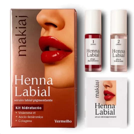 Henna Labial Makiaj Rosa e Vermelha 3ML Hidratante