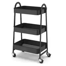 Carrinho Organizador Metal Multiuso 3 Andares Com Rodinhas Preto Resistente