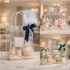 Kit Com 5/10/15 Sacola Transparente PVC com Alça e Botão Tamanho Variação - Ideal para Festas, Brindes e Casamentos.