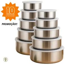 Jogo 5 Potes Tigelas em Inox Alumínio Com Tampa Redondo