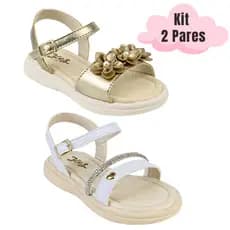 Kit 2 Pares Sandália Infantil Menina Alpercata Feminina Flor e Strass Confortável Leve Casual