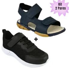 Kit 02 pares Tênis e Papete Infantil Menino Sandália Masculina Sapato Escolar
