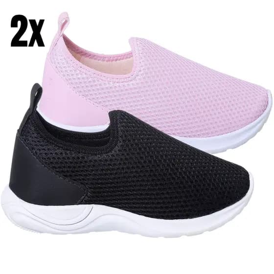 Kit 2 pares Tênis Infantil Menino Menina Sapato Escolar Masculino Feminino Calce Fácil