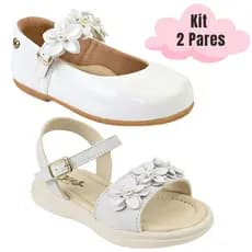 Kit 2 pares Sandália Infantil Menina e Sapatilha Feminina Flor