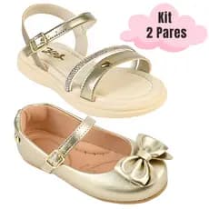 Kit 2 pares Sandália Infantil Menina e Sapatilha Batizado Daminha Laço