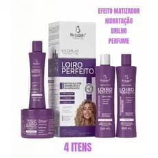 Kit Profissional Loiro Perfeito Matizador Shampoo Condicionador Hidratação Maciez & Brilho 4 itens