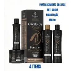 Kit Profissional Cavalo de Raça Shampoo Condicionador Fortalecimento Anti Queda Crescimento 4 itens