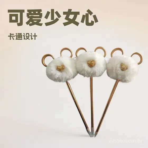 Caneta com pompom em formato de animal, caneta esferográfica de pelúcia feminina, caneta para presente, caneta gel com p
