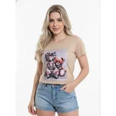 BLUSA FEMININA EM VISCOLYCRA COM APLIQUE DE STRASS – CAMISETA  CASUAL MODA VERÃO