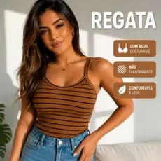 Regata Feminina Ribana Canelada com Bojo Alça Fina Básica Algodão