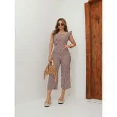AMY FASHION Macacão Comprimento  Decido  Duna Listrado com forro de alca moda faminina 2025