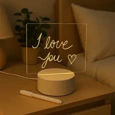 Lousa Luminária Decorativa Recado 3D Acrílico LED Escreve/Apaga para Quarto/Decoração