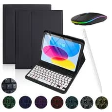 Capa Com ABNT2 Teclado Retroiluminado Destacável + Caneta +Mouse Para iPad 11ª （A16）/10ª（10.9"）/9ª/8ª/Air11/Air6/Air5