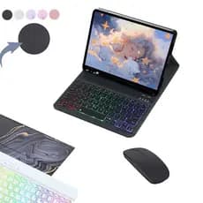 Capa C/  Teclado  Iluminado(E "Ç" )+ Mouse Para Samsung Tab A9 Plus/S10FE/S9FE/S10Lite/S9/Xiaomi Redmi Pad SE 11"/Pad 2
