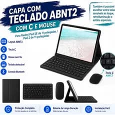 Capa para Redmi Pad SE 11" /Redmi Pad 2 11" C/ Teclado Magnético Removível ABNT2 Bluetooth C/ Tecla "Ç" e Mouse sem fio