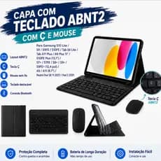 Capa Com Abnt2 Teclado C/ Ç E Mouse Para Samsung S10 Lite/S9FE/S10FE Plus (13,1")/Tab S6 Lite/Tab A11 Plus11"/Redmi Pad
