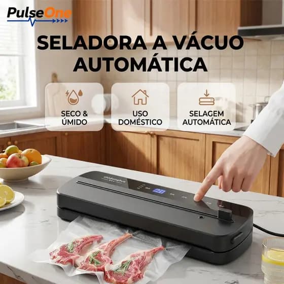 Seladora a Vácuo Doméstica com Cortador Integrado e 10 Sacos - Potente 80kPa, Modo Seco/Úmido, Fácil de Usar