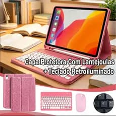 Capa Para iPad 11ª A16 / 10ª / Xiaomi Redmi Pad SE (11") /Redmi Pad 2   (Com Ç ) Com Teclado iluminado ABNT2 + Mouse