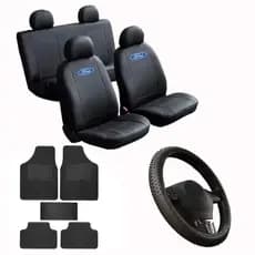 Kit Capa De Banco Couro Automotivo 5 Peças + Capa De Volante New Fiesta, Focus